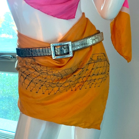 St. John Accessories - Vintage 90s Adjustable Metallic Silver Exotic Crocodile Italian Leather Belt